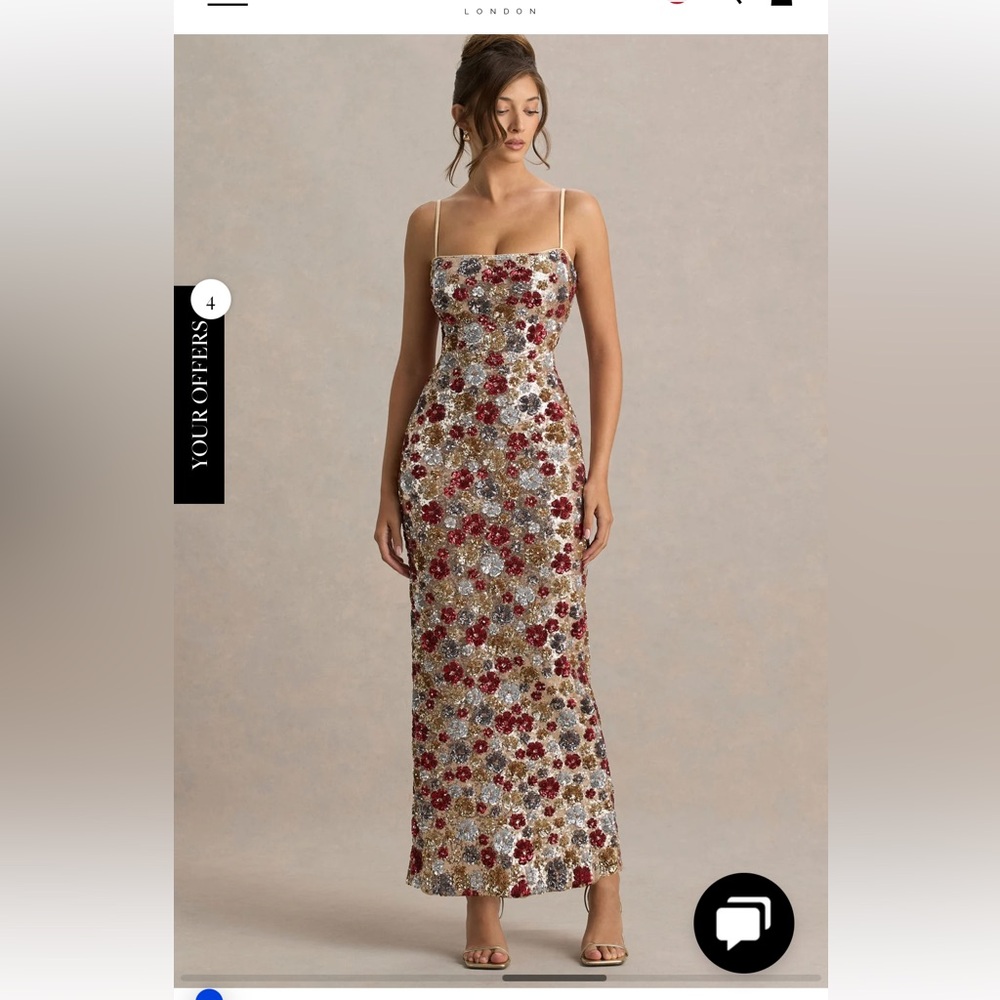 VITORA
Red Floral Embellished Sequin Square-Neck Maxi Dress